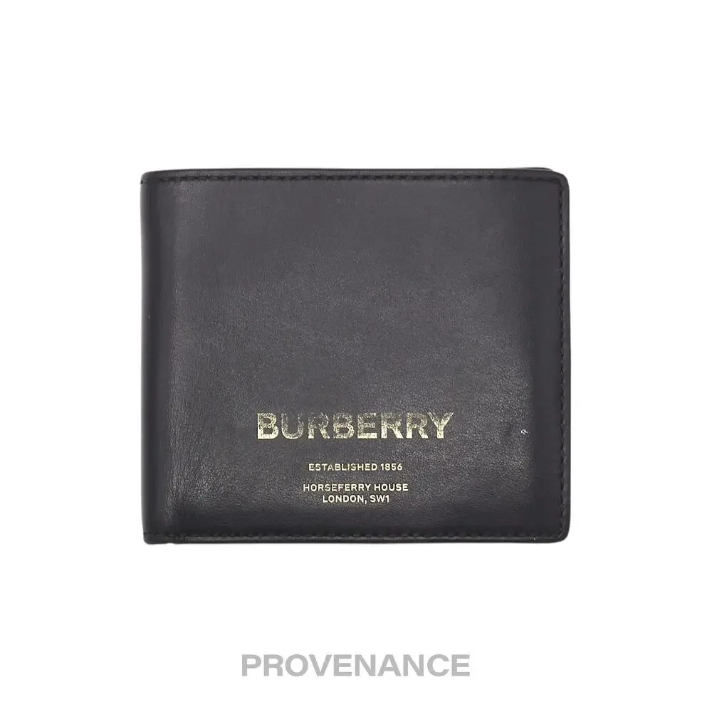 🔴 Burberry Address Logo Bifold Wallet - Black Leather